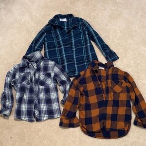 Lot of Plaid Button Down Shirts - Blue, Black, and Brown